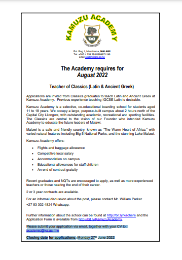 teacher-of-classics-latin-ancient-greek-job-at-kamuzu-academy